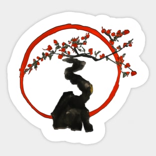 Rose red Cherry blossom bonsai - Traditional japanese aesthetic Sticker